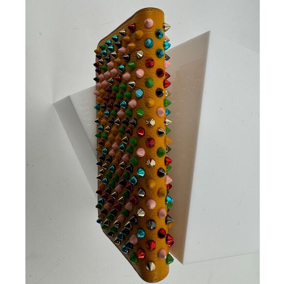 Christian Louboutin Yellow Multicolor Calfskin Panettone Spiked Zip Wallet - Picture 4 of 6